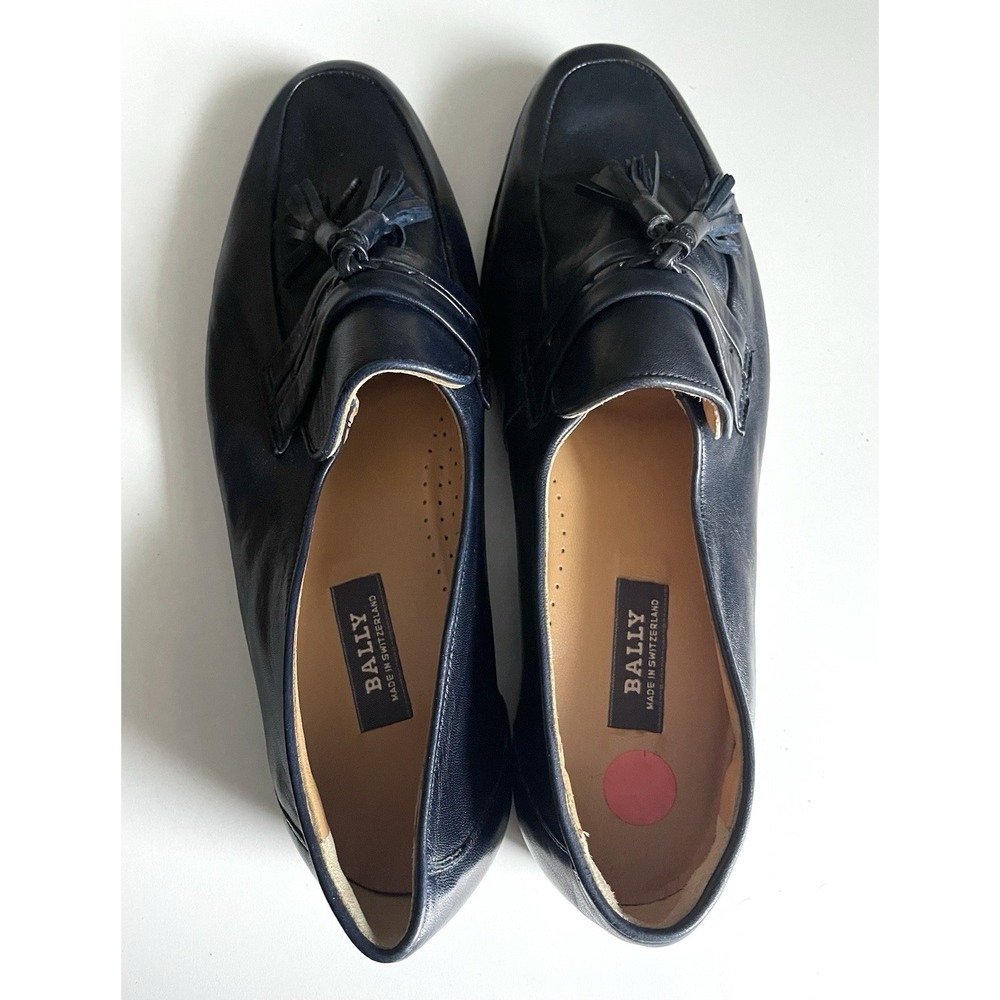 Men's Vintage Bally Of Switzerland Navy Leather Tassle Loafers PRISTINE Sz 8.5 D - Picture 5 of 13